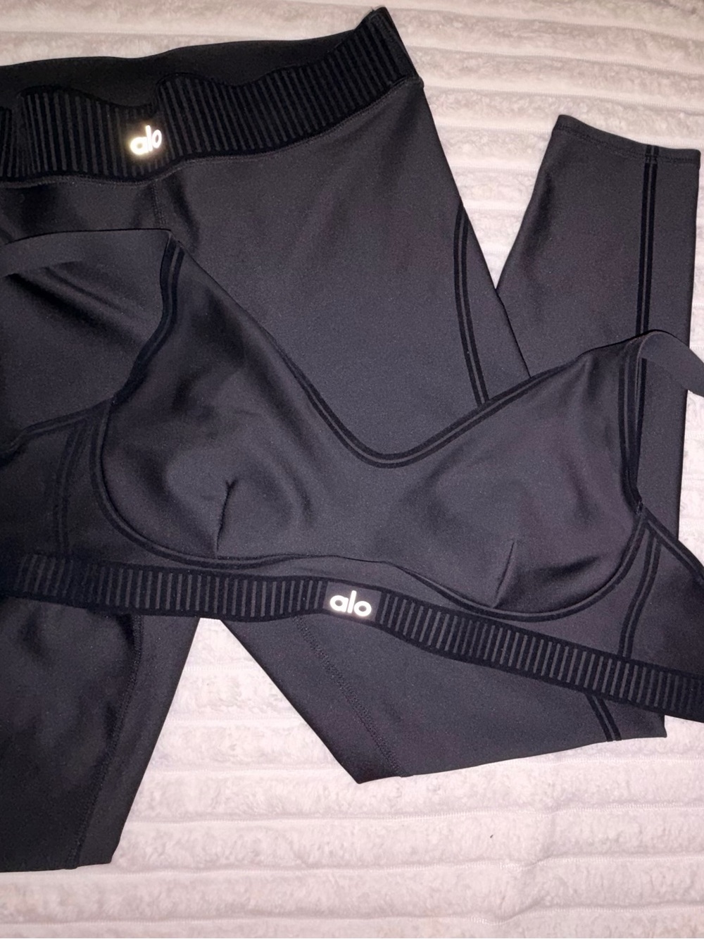 ALO Yoga Black High-Waist Leggings with Matching Black Sports Bra